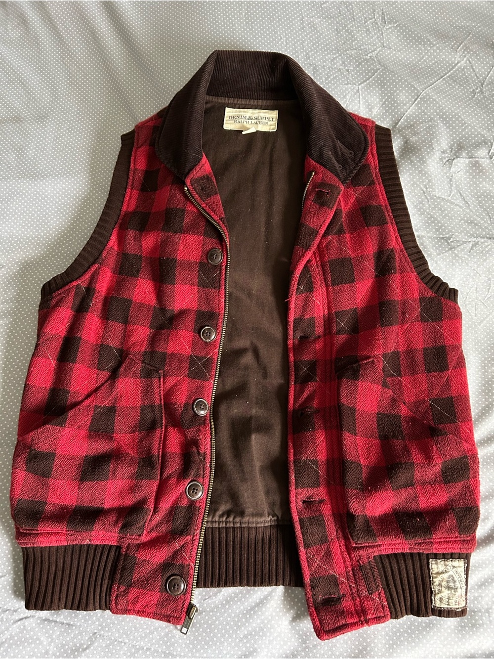 Denim & Supply Ralph Lauren Red & Brown Plaid Vest
